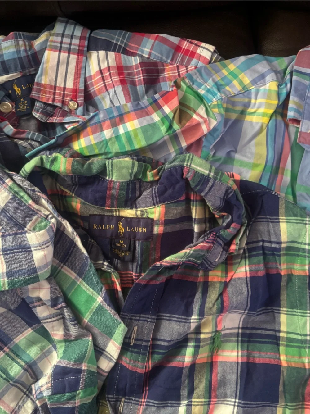 Lot of 4 Ralph Lauren Multicolor Plaid Cotton Button-Down Shirts — $60